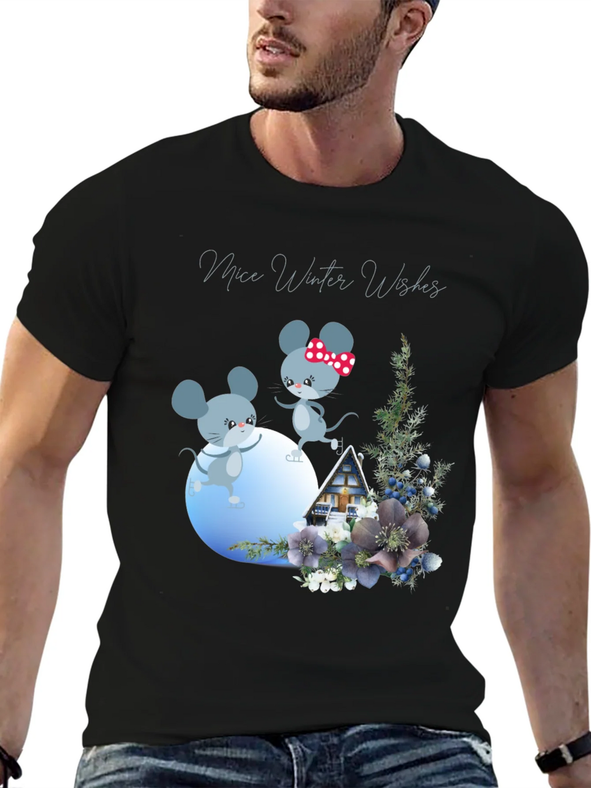 Mice Winter Wishes Black Graphic T-Shirt product image 6