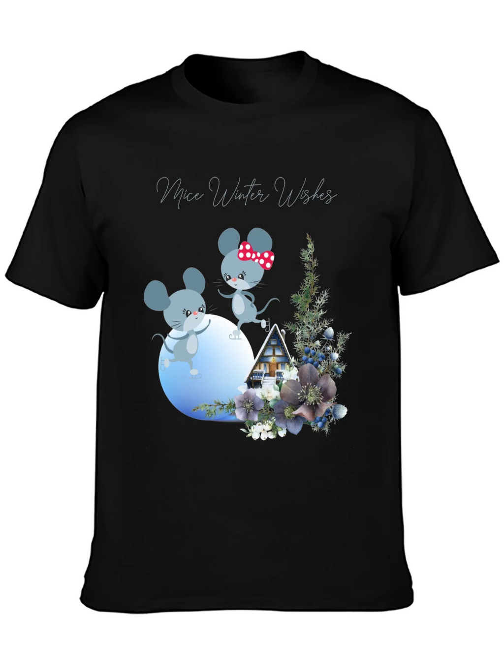 Mice Winter Wishes Black Graphic T-Shirt product image 3