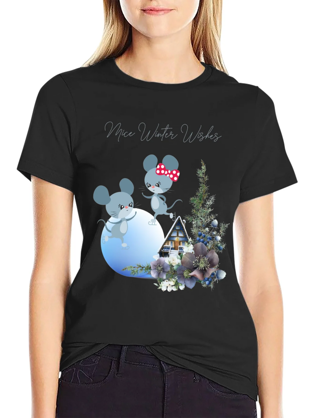 Mice Winter Wishes Black Graphic T-Shirt product image 2