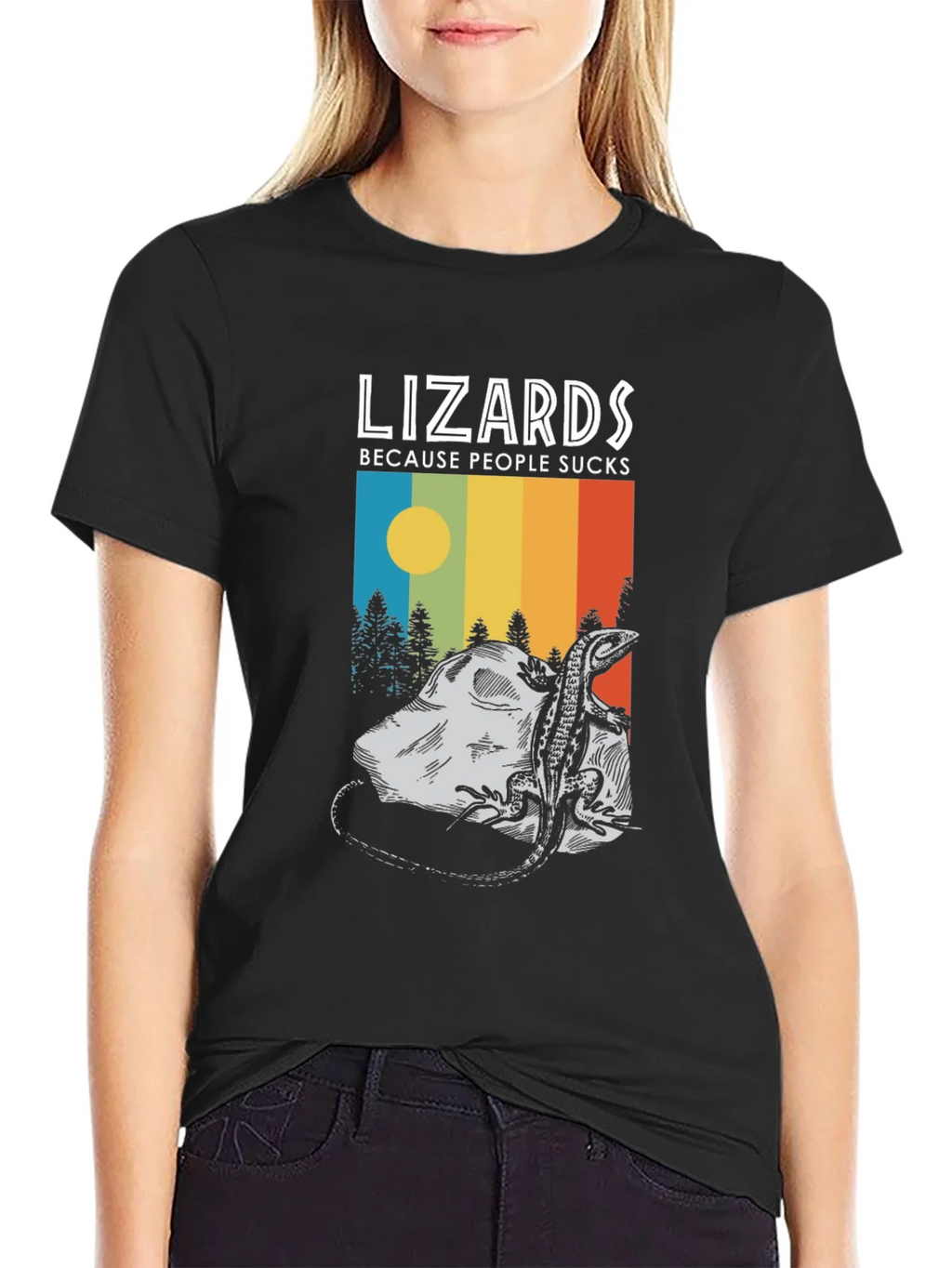Lizards Because People Suck Black Graphic Tee product image 2