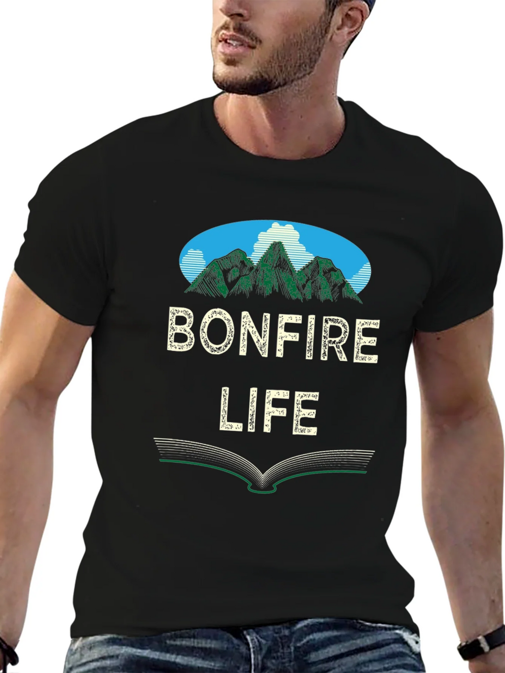 Bonfire Life Graphic T-Shirt - Mountain Scene Design product image 6