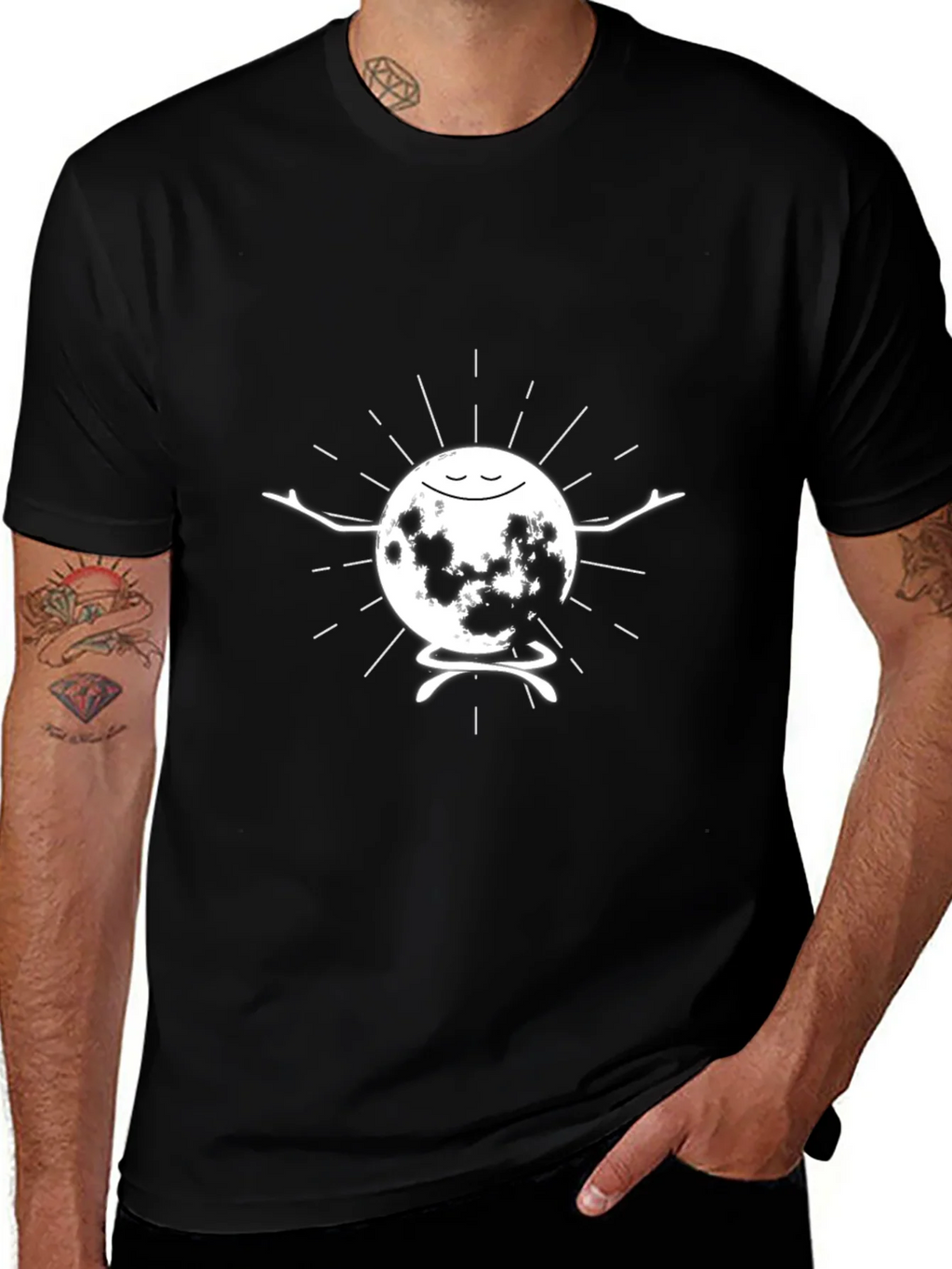 Meditating Moon Graphic T-Shirt - Black product image 1