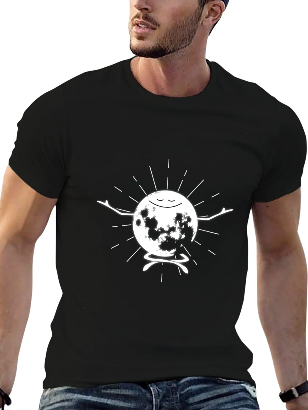 Meditating Moon Graphic T-Shirt - Black product image 6
