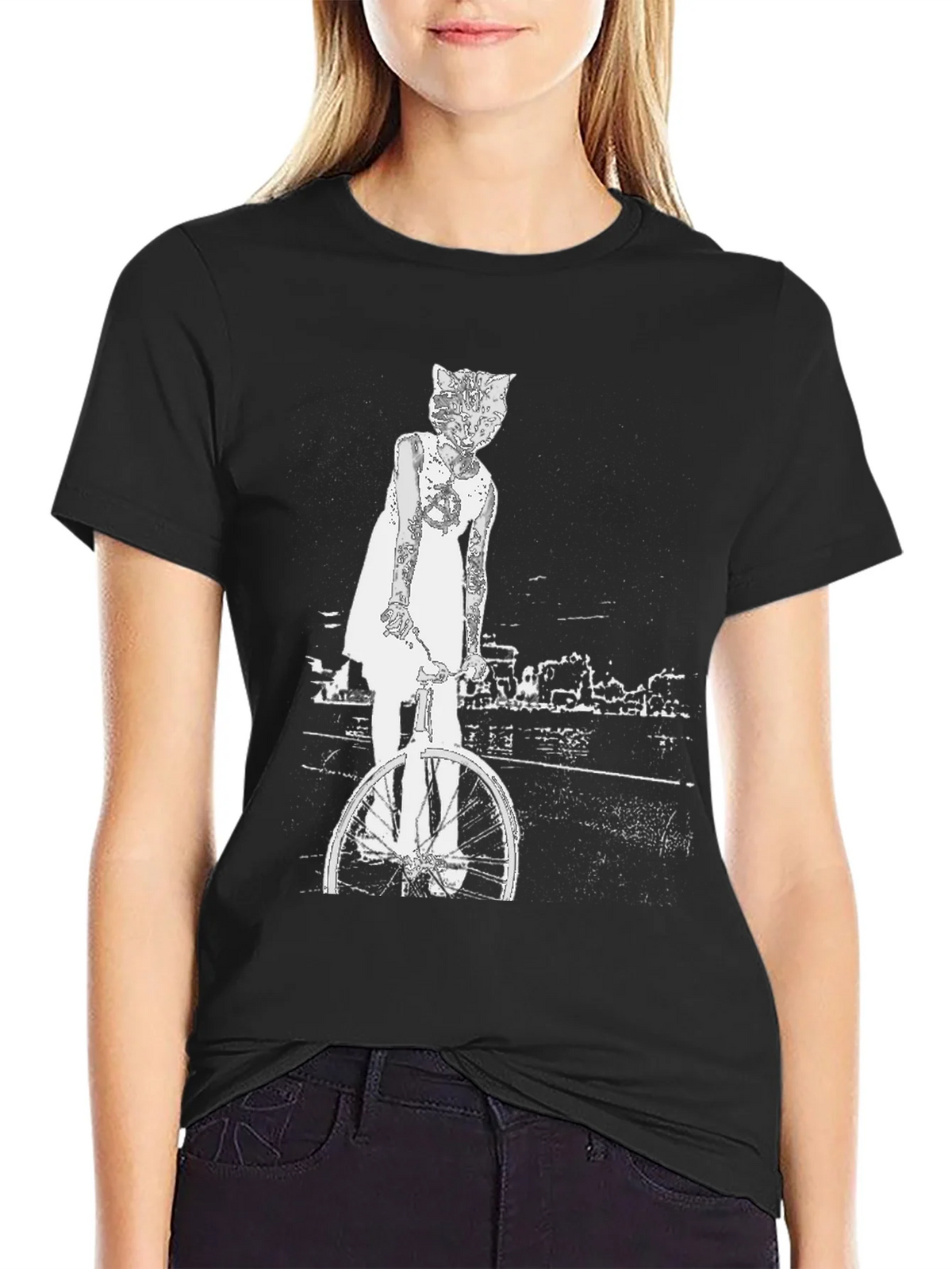 Cat Girl Bicycle Graphic T-Shirt product image 2
