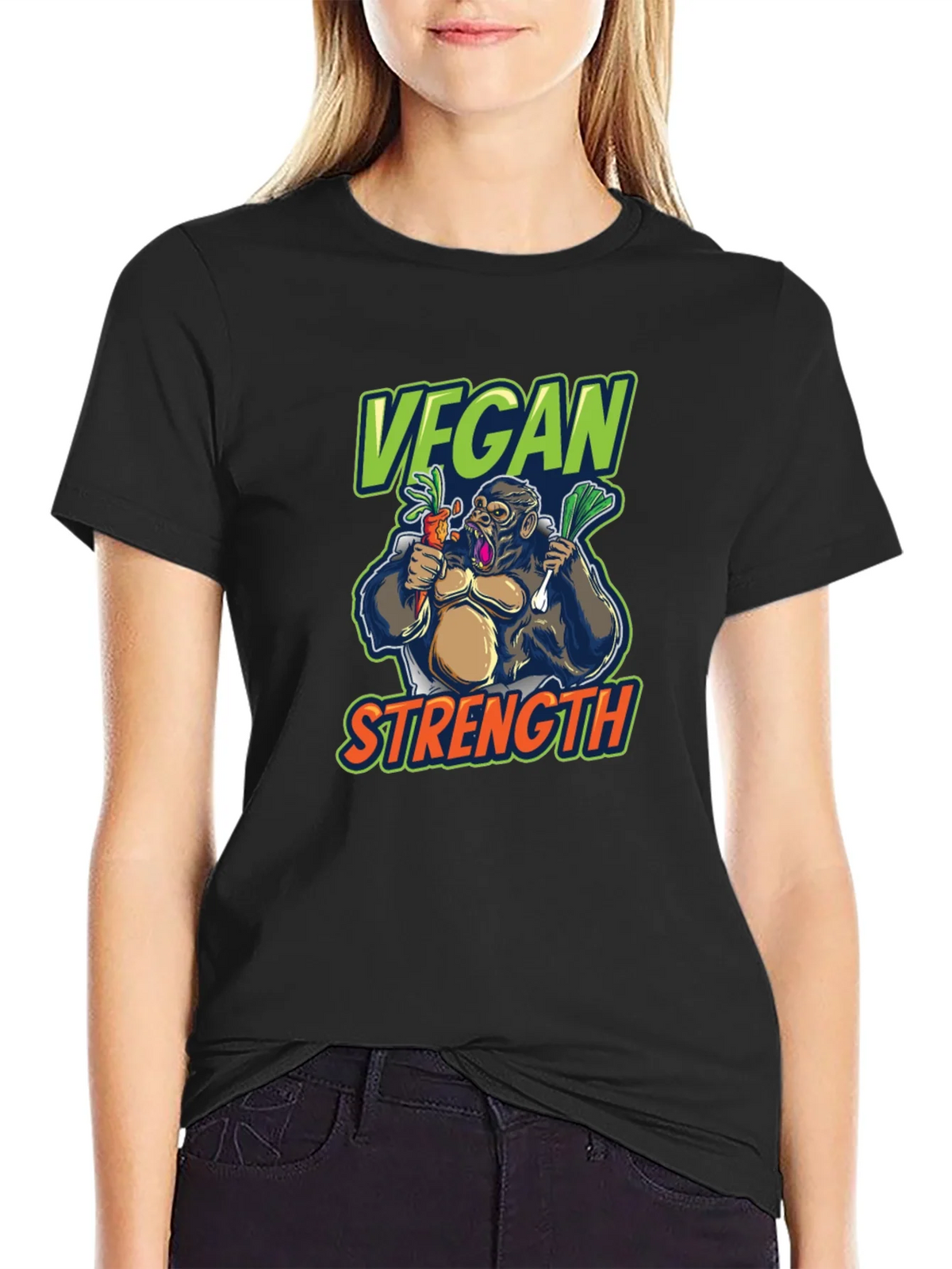 Vegan Strength Gorilla T-Shirt - Black product image 2