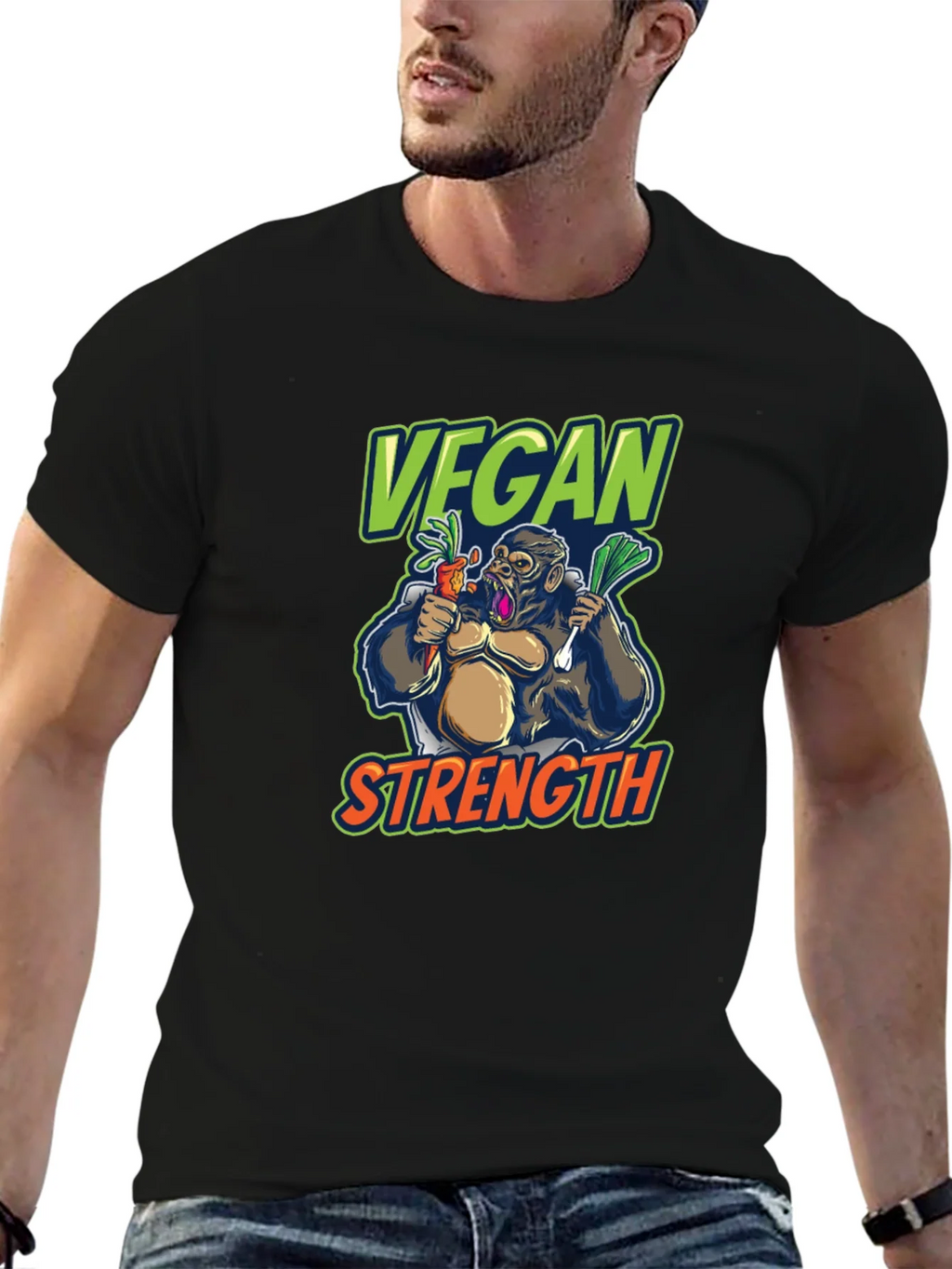 Vegan Strength Gorilla T-Shirt - Black product image 6