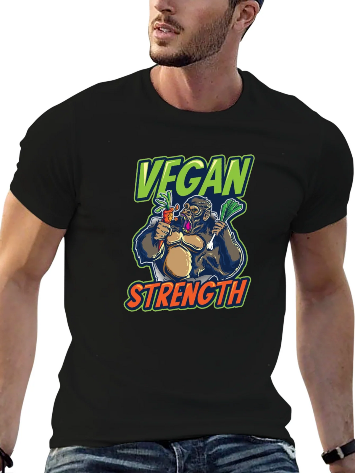 Vegan Strength Gorilla T-Shirt - Black product image 6