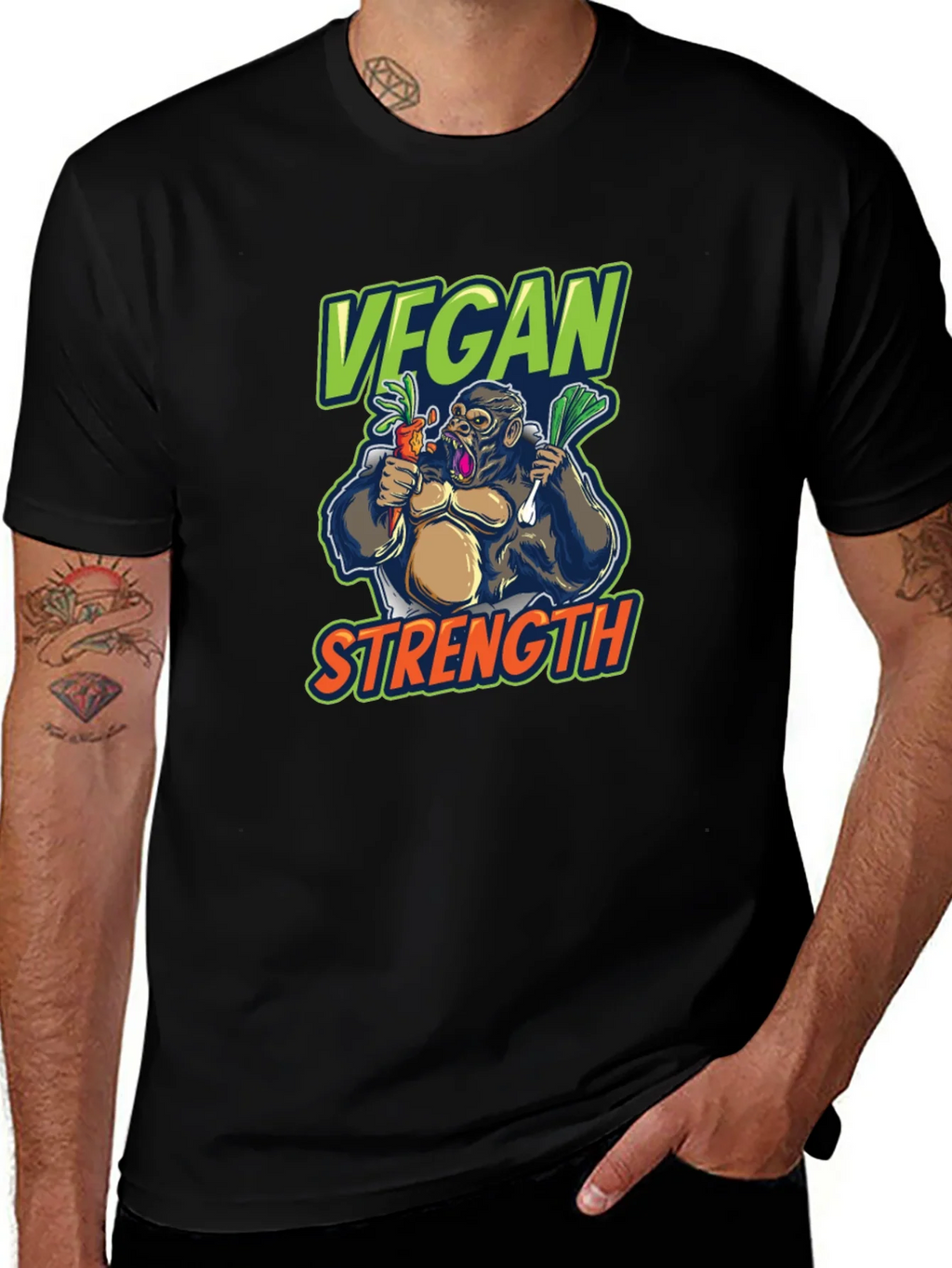 Vegan Strength Gorilla T-Shirt - Black product image 1