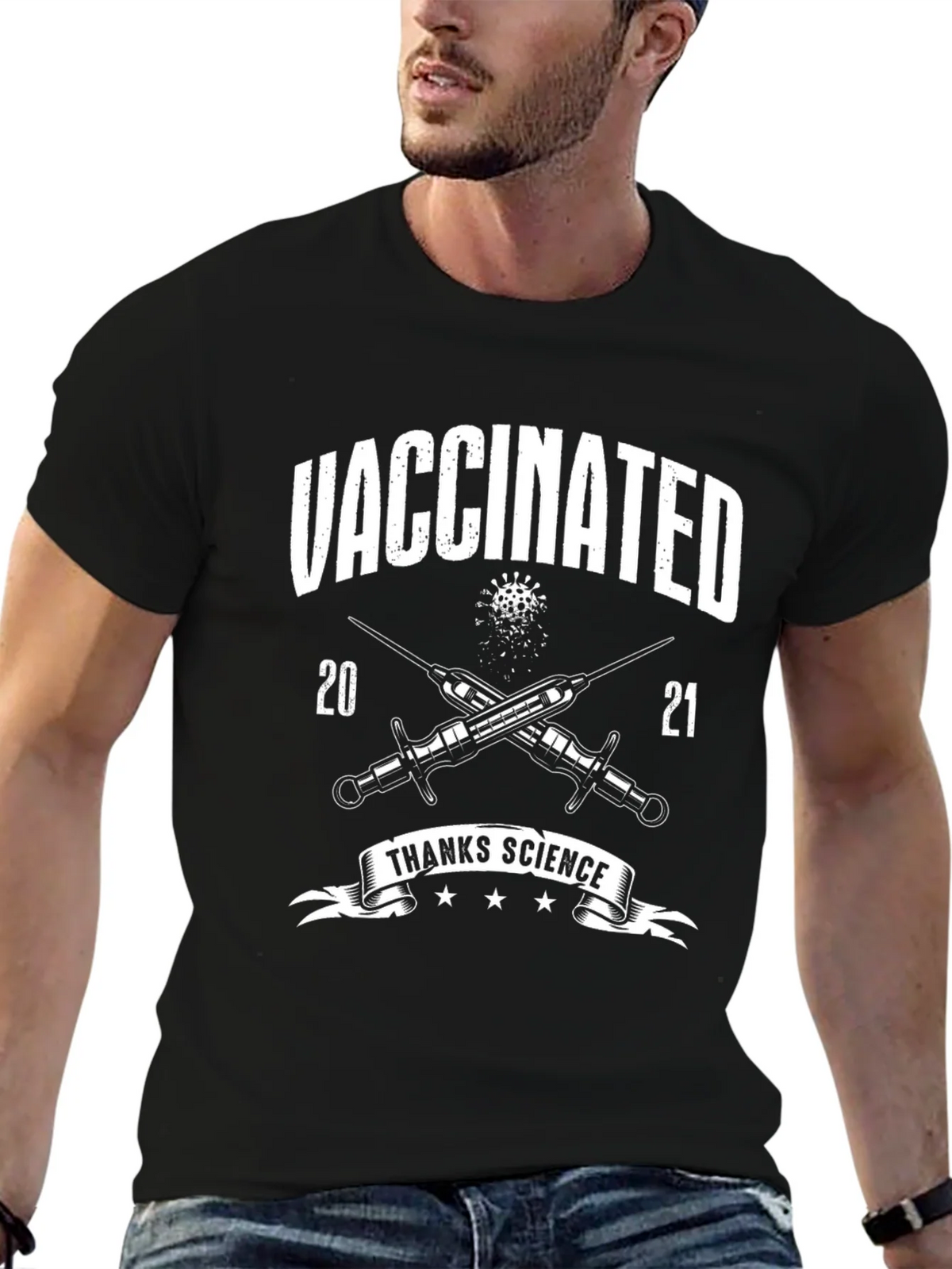 Vaccinated Thanks Science Black T-Shirt product image 6