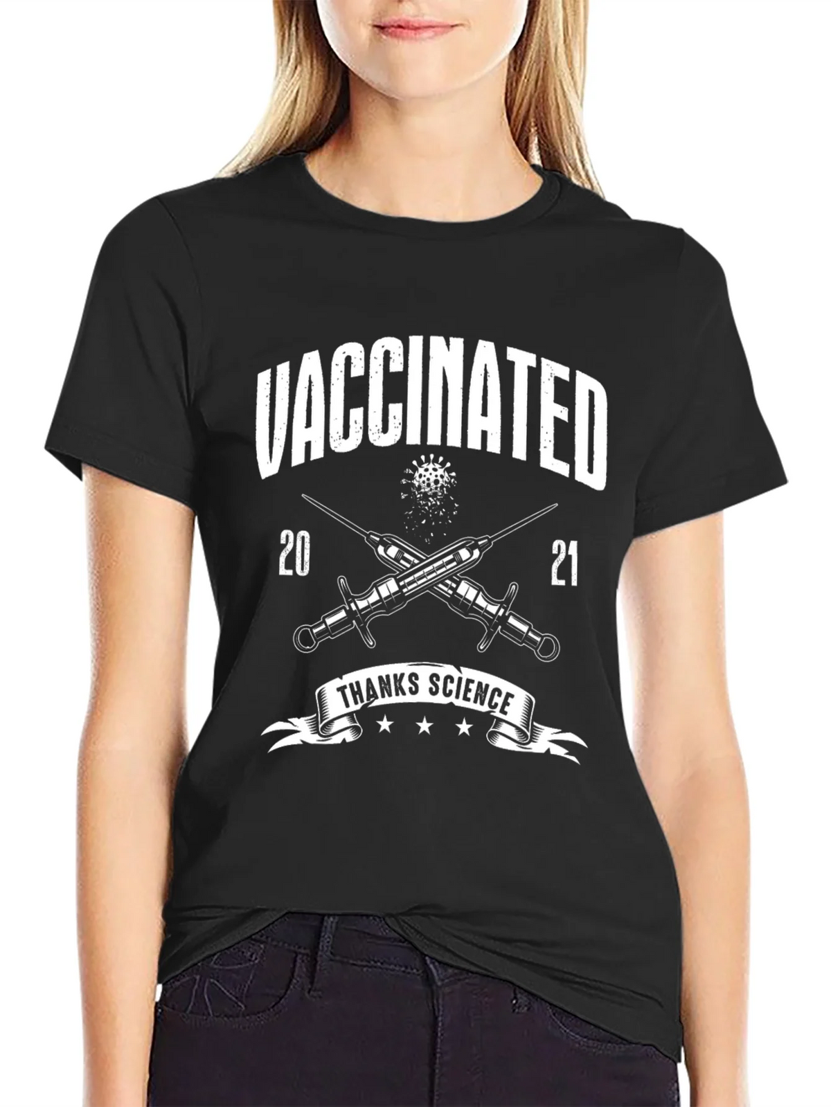 Vaccinated Thanks Science Black T-Shirt product image 2