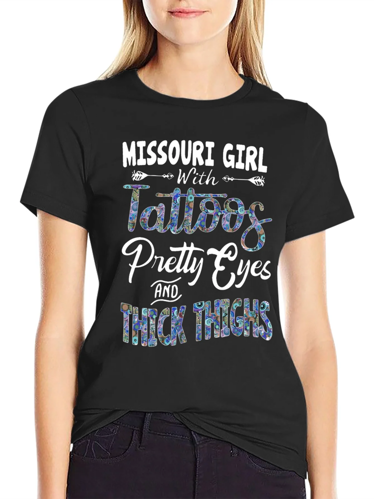 Missouri Girl Tattoos Pretty Eyes & Thick Thighs T-Shirt product image 2