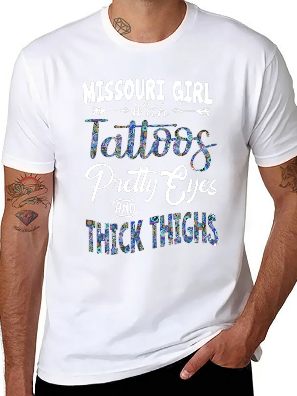 Missouri Girl Tattoos Pretty Eyes & Thick Thighs T-Shirt product image 7