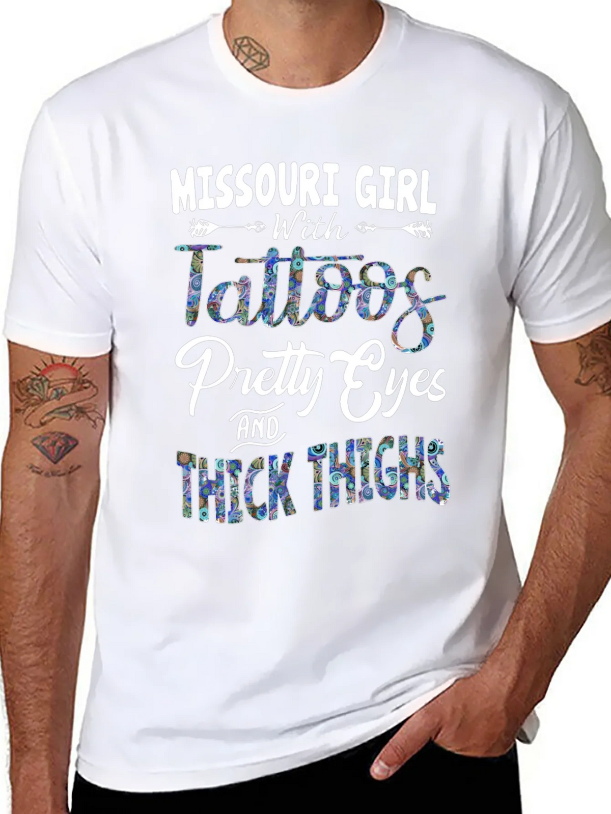 Missouri Girl Tattoos Pretty Eyes & Thick Thighs T-Shirt product image 7