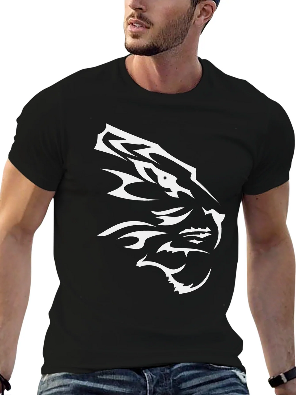 Black T-Shirt with White Tiger Design product image 4