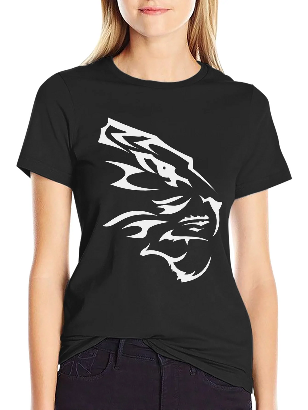 Black T-Shirt with White Tiger Design product image 1