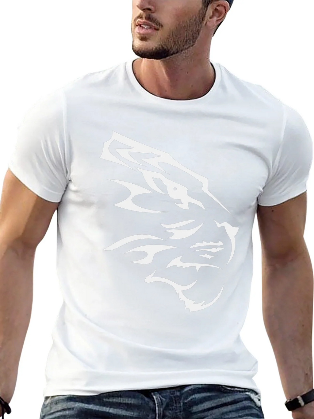 Black T-Shirt with White Tiger Design product image 10