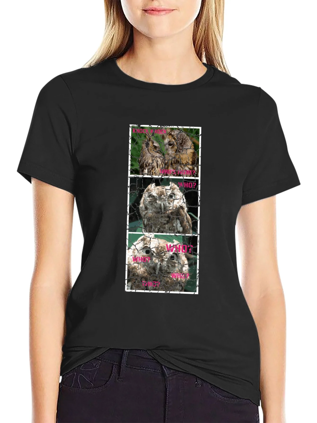 Owl Trio T-Shirt - Knowledge Who What Why Cotton Tee product image 2