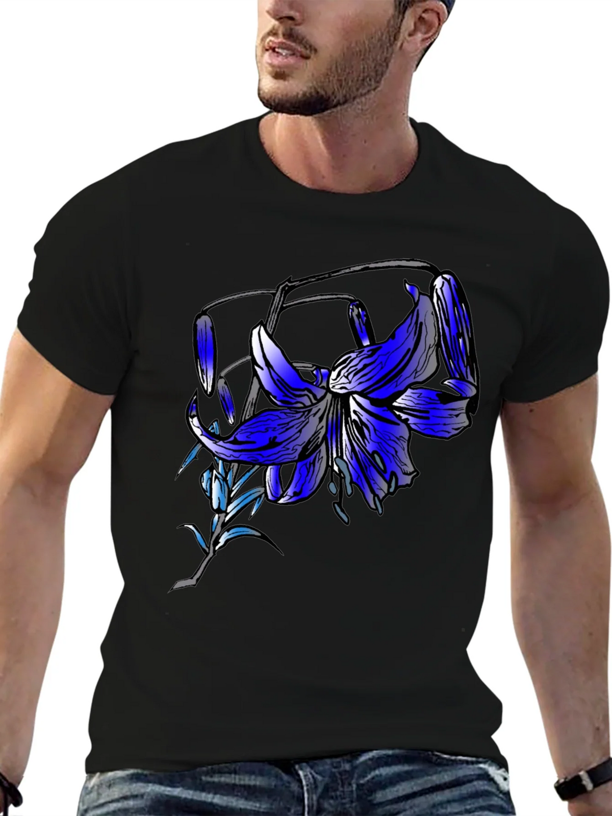 Blue Lily Graphic Tee - Mens Black T-Shirt product image 6