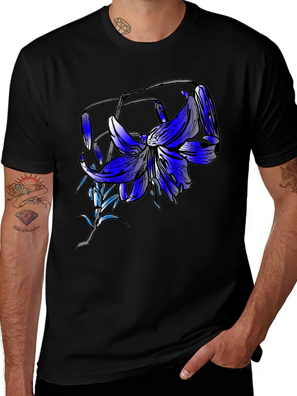 Blue Lily Graphic Tee - Mens Black T-Shirt product image 1